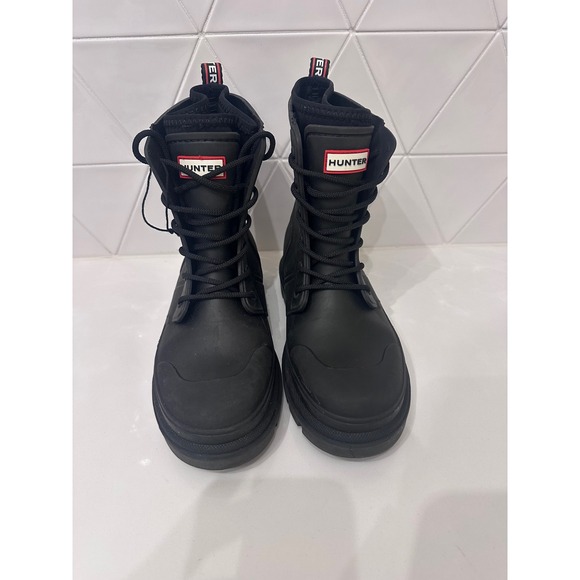 Hunter Kids Lace-Up Rain Boots Black Size 4Waterproof Rubber Shoes NEW - Main Image